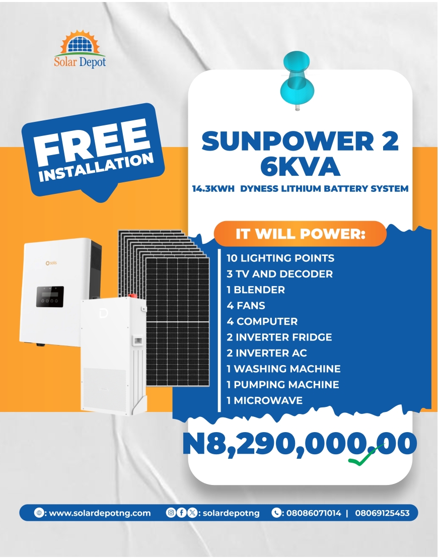 --------SunPower 2 Package--------  6kVA Inverter  14.3KWH Lithium Battery  10 x 565W Solar Panels ROOF RACK Thunder Arrestor Cables